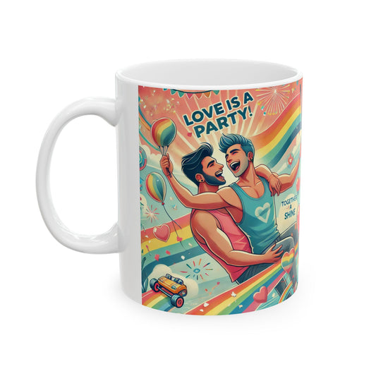 LGBTQ+ Celebration Mug - Love is a Party - Colorful Ceramic Coffee Cup