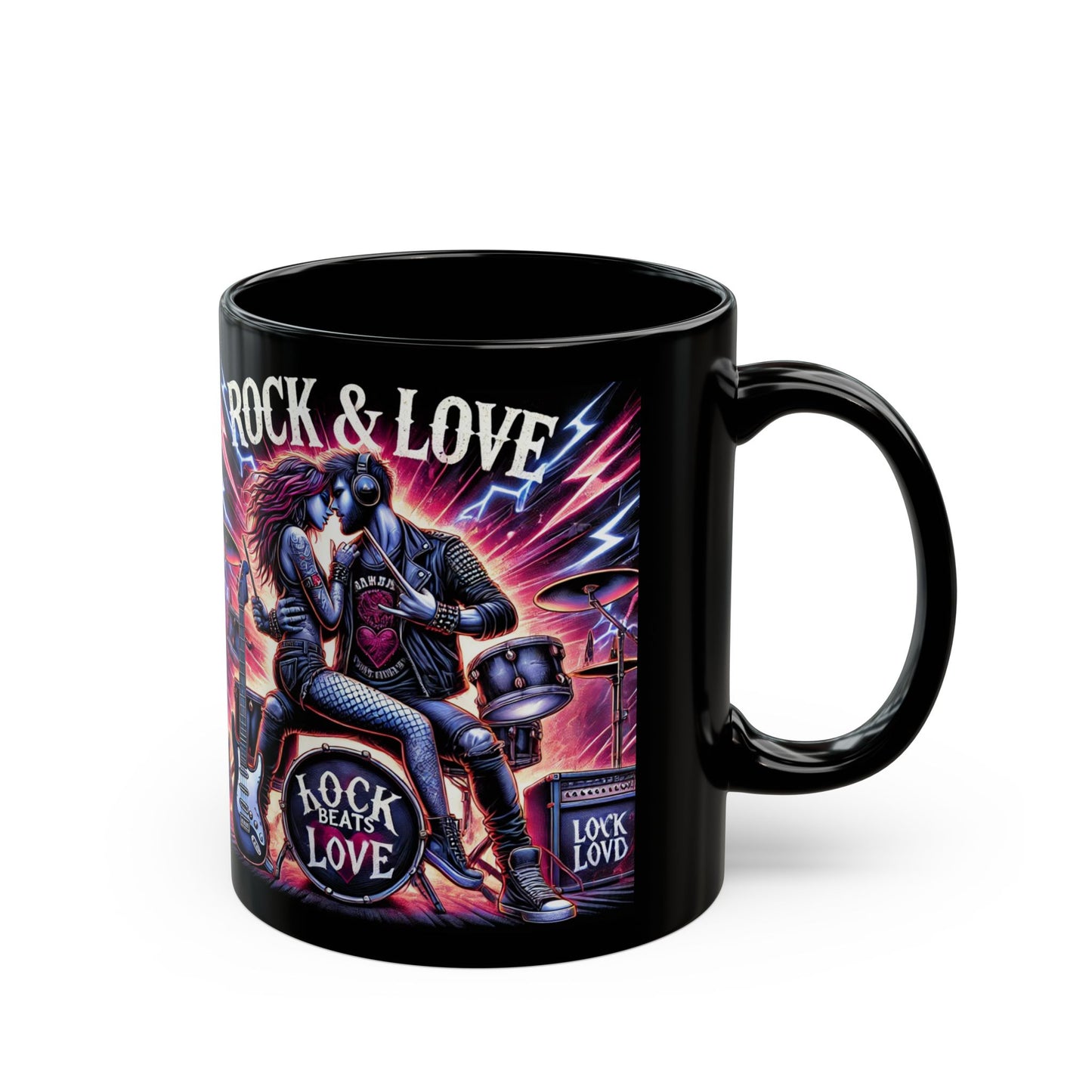 Rock & Love Themed Black Mug | Perfect Gift for Music Lovers & Couples