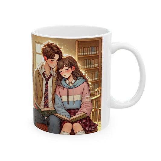 Cozy Book Lovers Ceramic Mug - Cute Library Scene - 11oz & 15oz