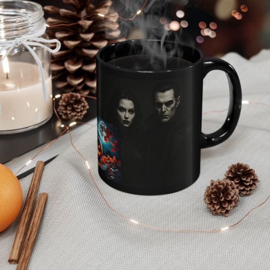 Halloween-Themed Black Mug, Spooky Coffee Cup for Fall, Gift for Horror Lovers, Pumpkin Decor for October Celebrations, Unique Kitchenware
