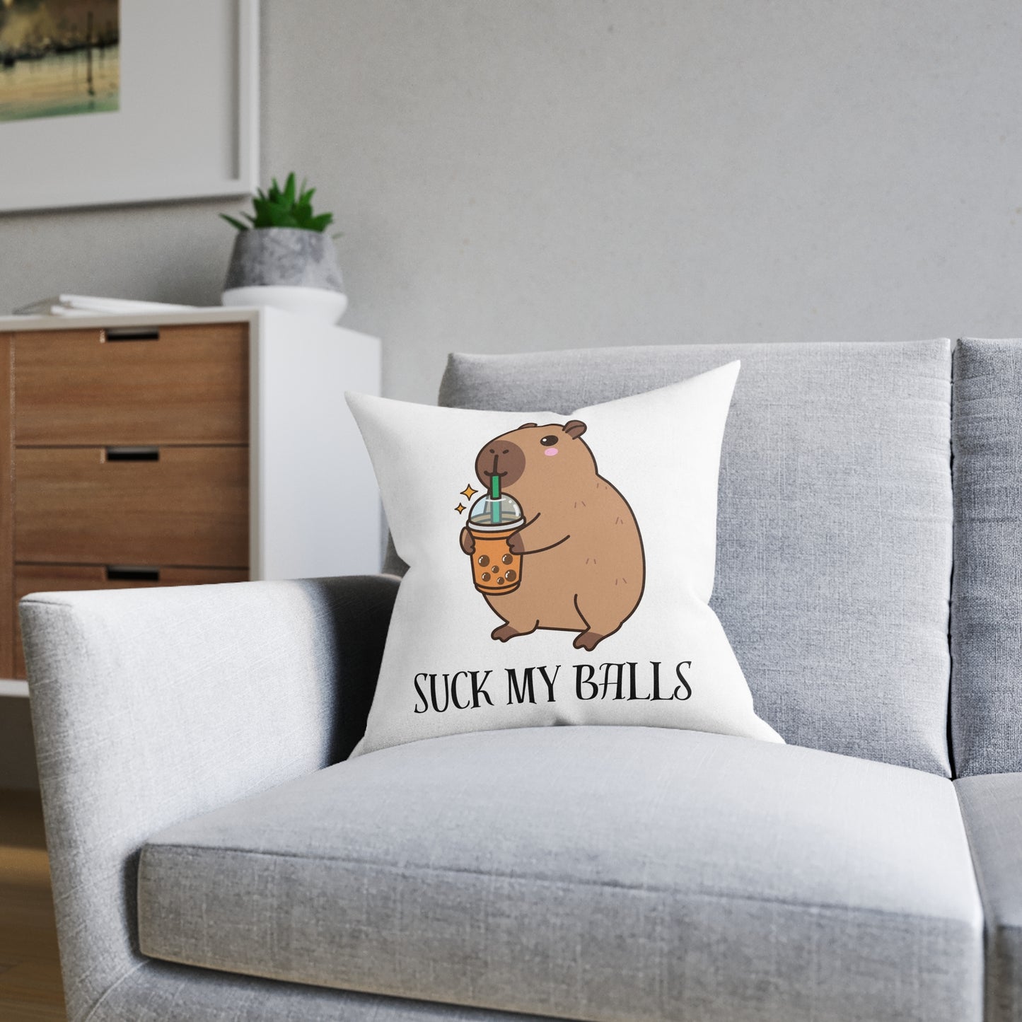 Funny Capybara Square Pillow - "Suck My Balls" Decorative Cushion for Home