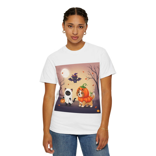 Halloween Pet Parade T-shirt, Unisex Whimsical Halloween Tee, Cute Dog & Cat Shirt, Fall Festival Apparel, Trick or Treat Top