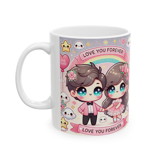 Cute Love Forever Ceramic Mug - Adorable Couples Design, Perfect Gift for Valentine's Day