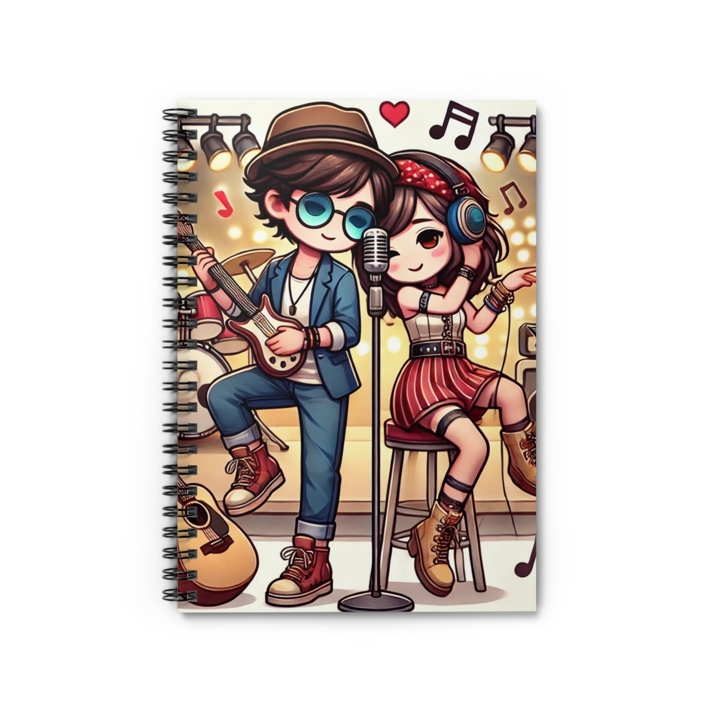 Musical Love Spiral Notebook - Ruled Line, Cute Couple Design