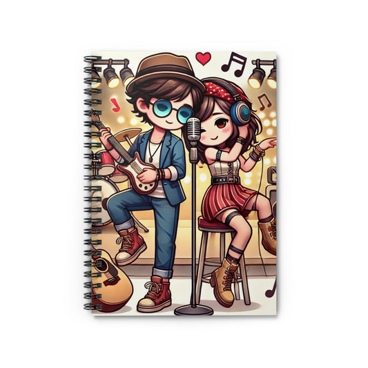 Musical Love Spiral Notebook - Ruled Line, Cute Couple Design