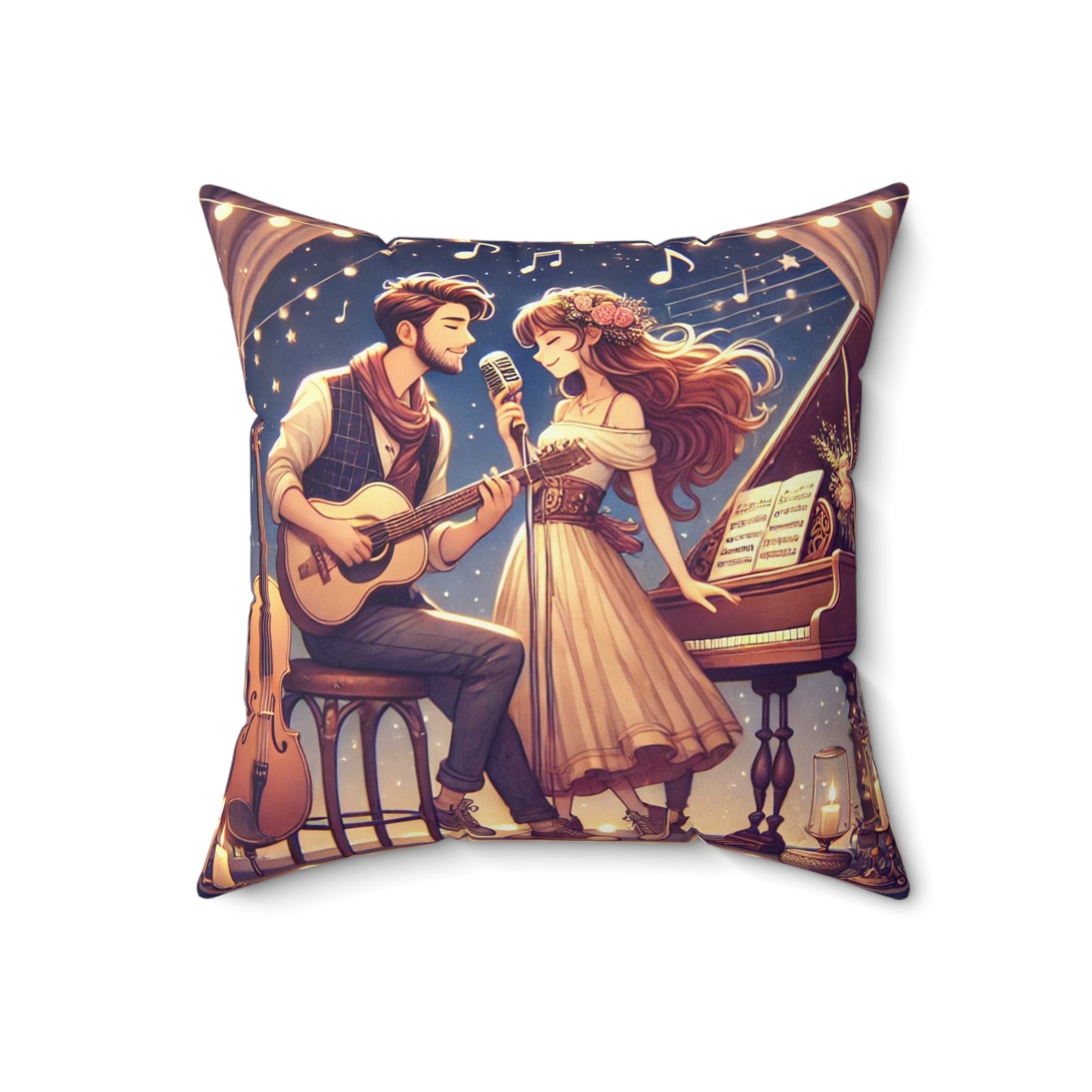 Romantic Music-Themed Square Pillow for Cozy Decor
