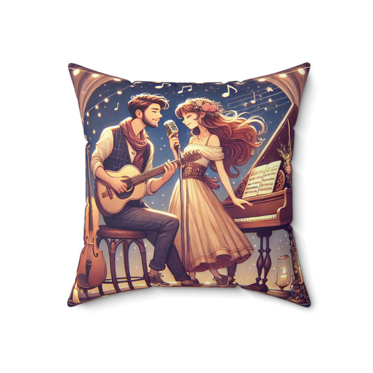 Romantic Music-Themed Square Pillow for Cozy Decor