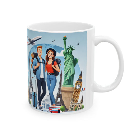 Travel Adventure Ceramic Mug - 11oz & 15oz - Iconic Landmarks Design