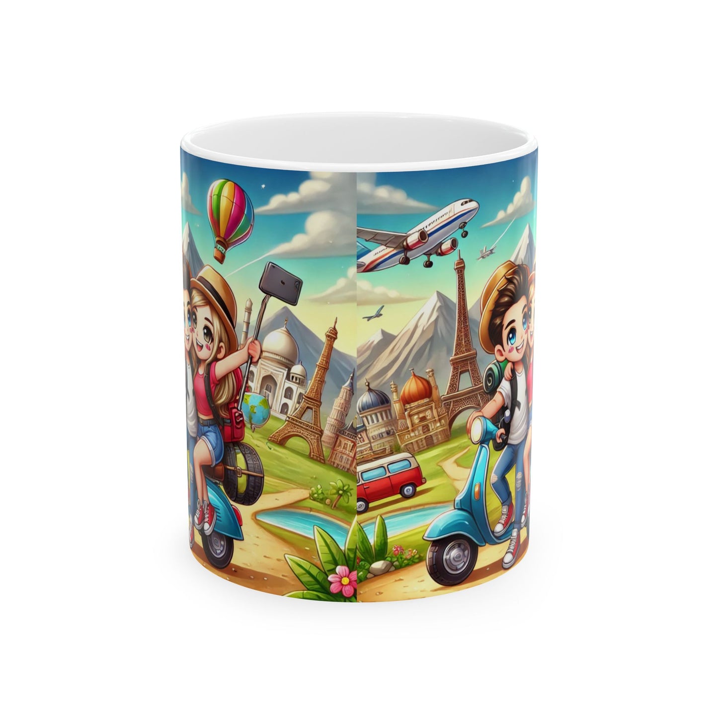 Adventure Travels Ceramic Mug - Cute Travel-Themed Design, Perfect for Coffee Lovers
