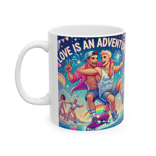 Love is an Adventure Ceramic Mug – Colorful LGBT Pride Design