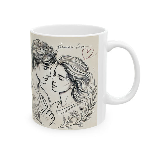 Romantic Couple Ceramic Mug - Forever Love Design (11oz & 15oz)