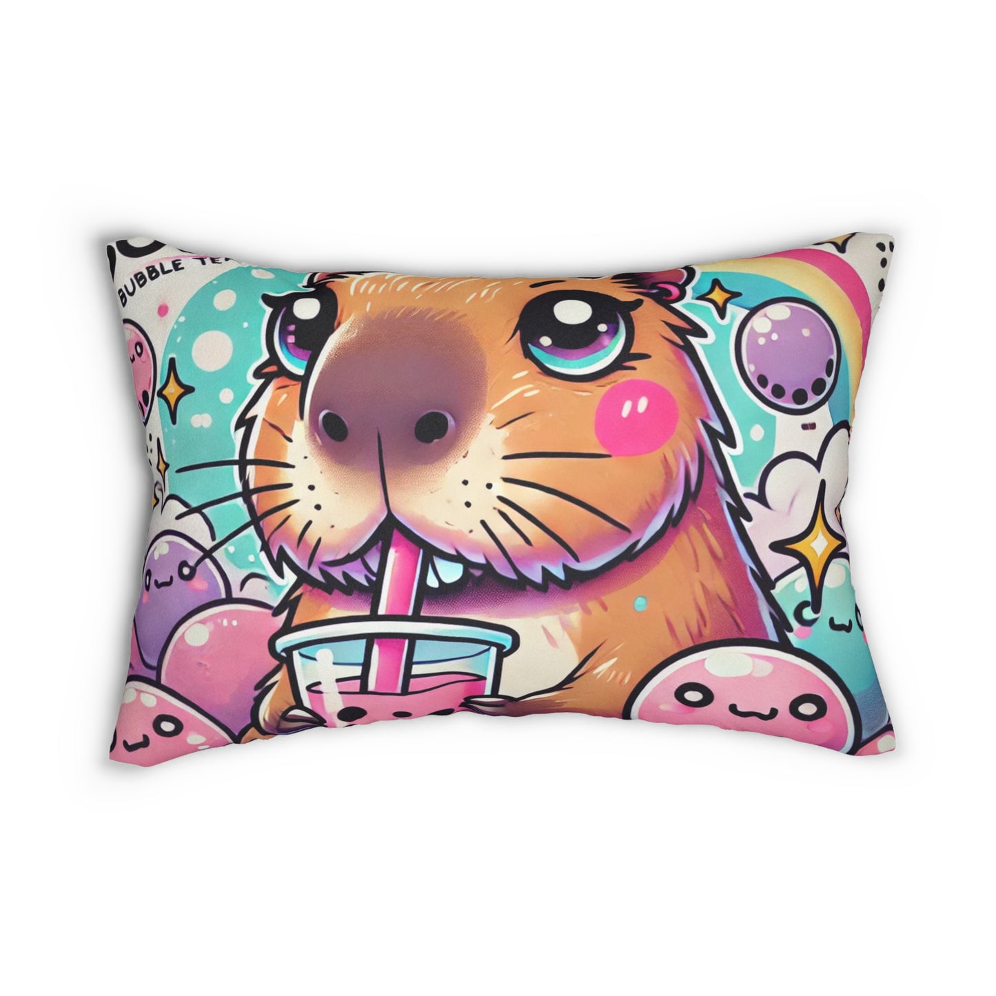 Cute Capybara Bubble Tea Lumbar Pillow – Whimsical Decorative Cushion for Anime Lovers