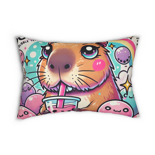 Cute Capybara Bubble Tea Lumbar Pillow – Whimsical Decorative Cushion for Anime Lovers