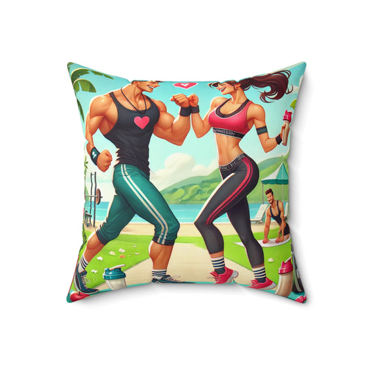 Fitness Motivation Square Pillow - Cheerful Gym Lovers Design
