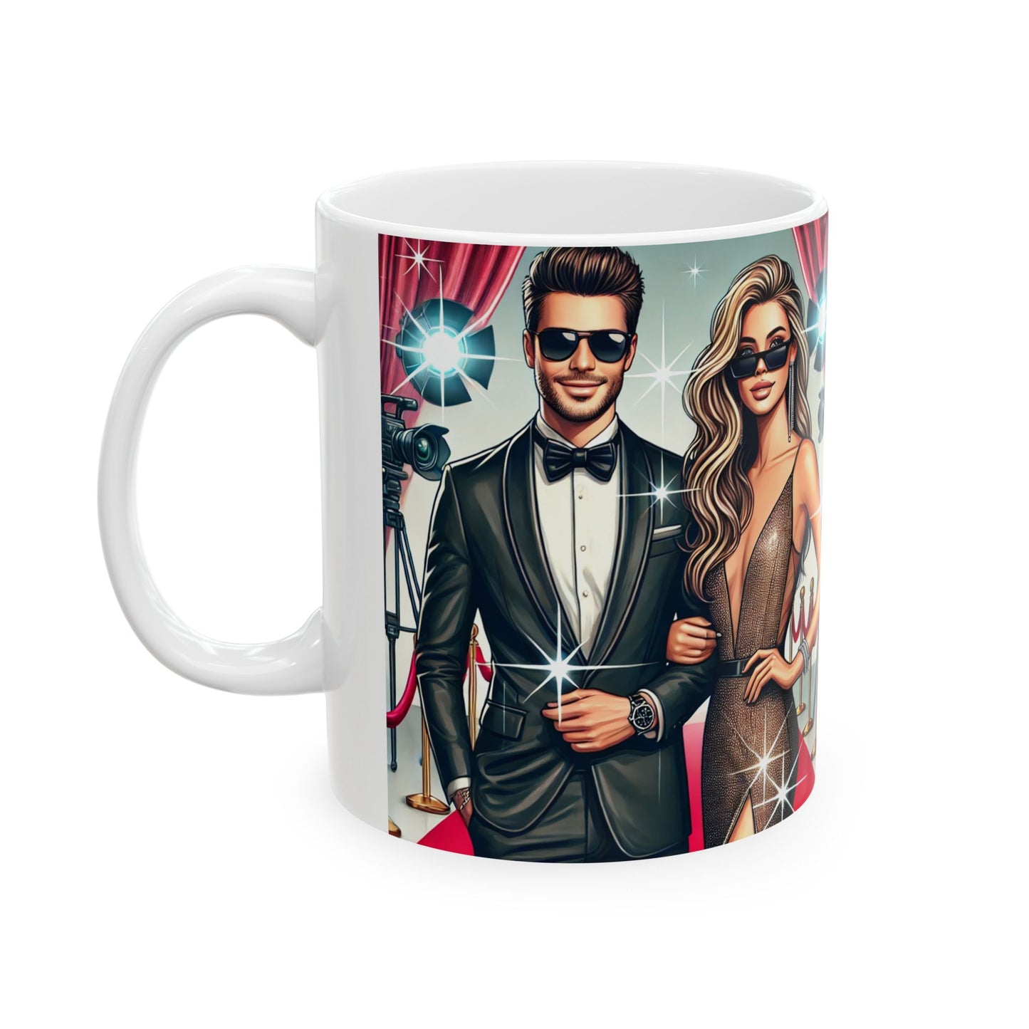 Star-Studded Ceramic Mug - Glamorous Movie Night Design