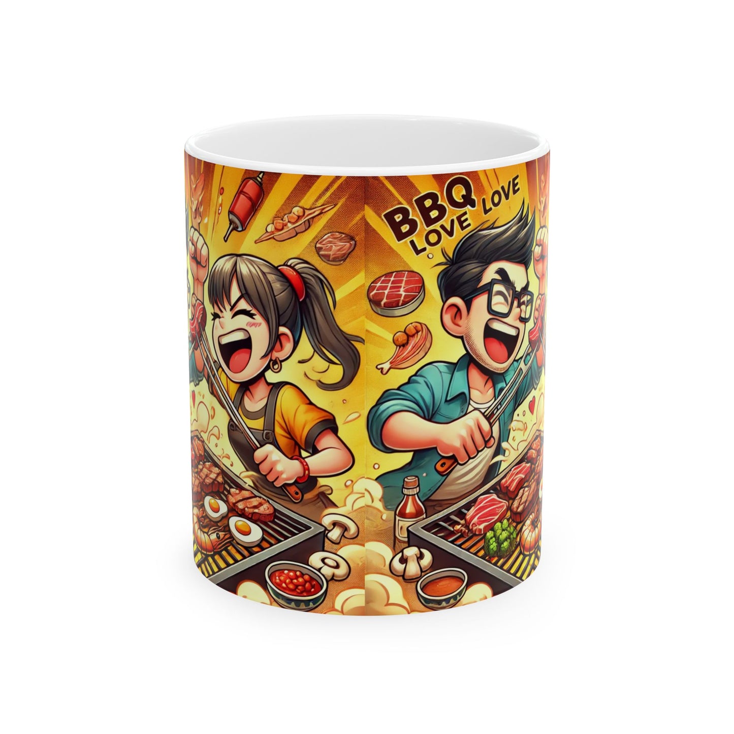 BBQ Love Ceramic Mug - Fun 11oz & 15oz Coffee Cup for Food Lovers