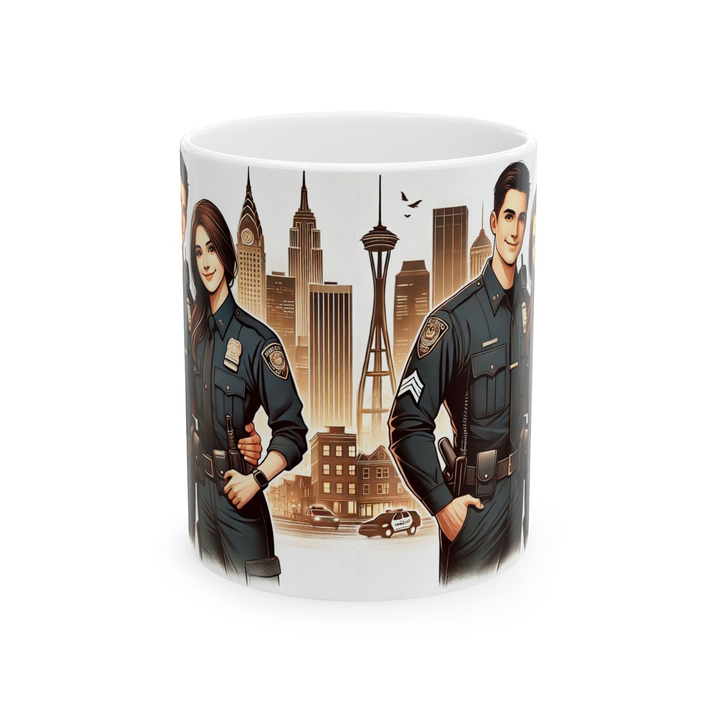 Cityscape Police Officer Ceramic Mug - 11oz & 15oz