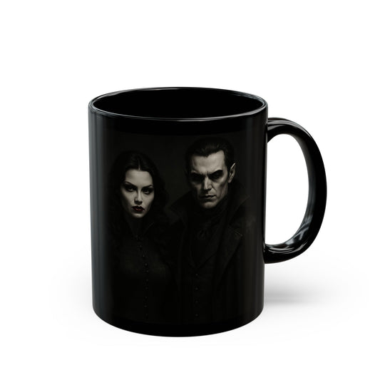 Gothic Couple Black Mug for Fans of Dark Romance, Halloween Gift, Coffee Lover's Cup, Unique Kitchen Decor, Spooky Drinkware