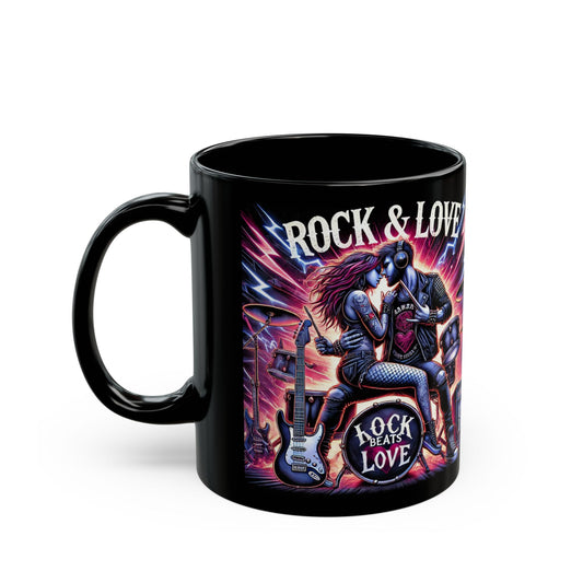 Rock & Love Themed Black Mug | Perfect Gift for Music Lovers & Couples