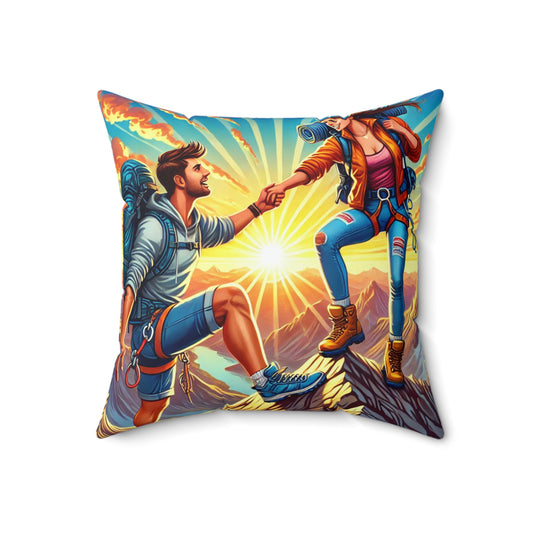 Adventure Couples Square Pillow | Mountain Climbing Design | Home Decor