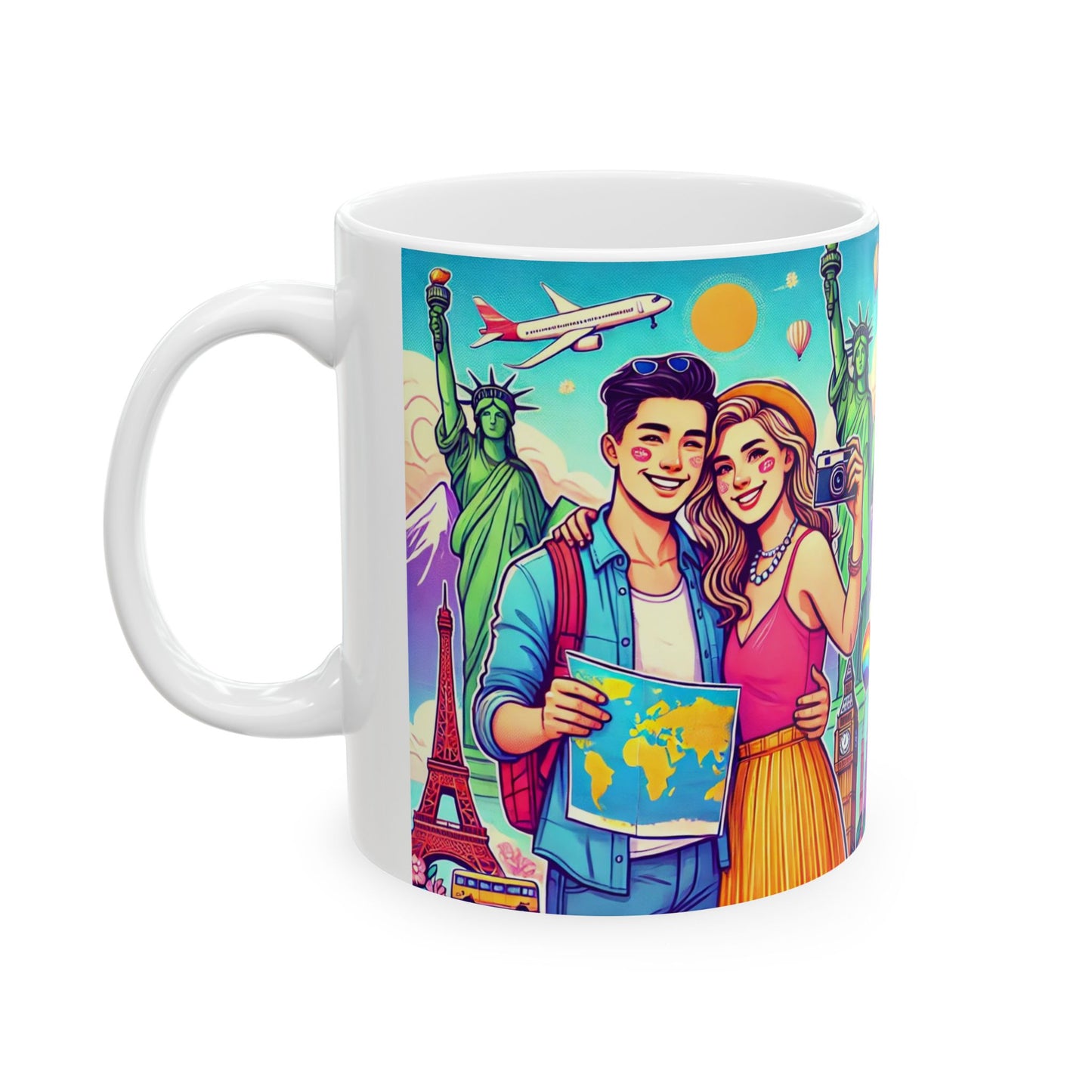 Travel-Themed Ceramic Mug - 11oz & 15oz - Explore the World with Iconic Landmarks