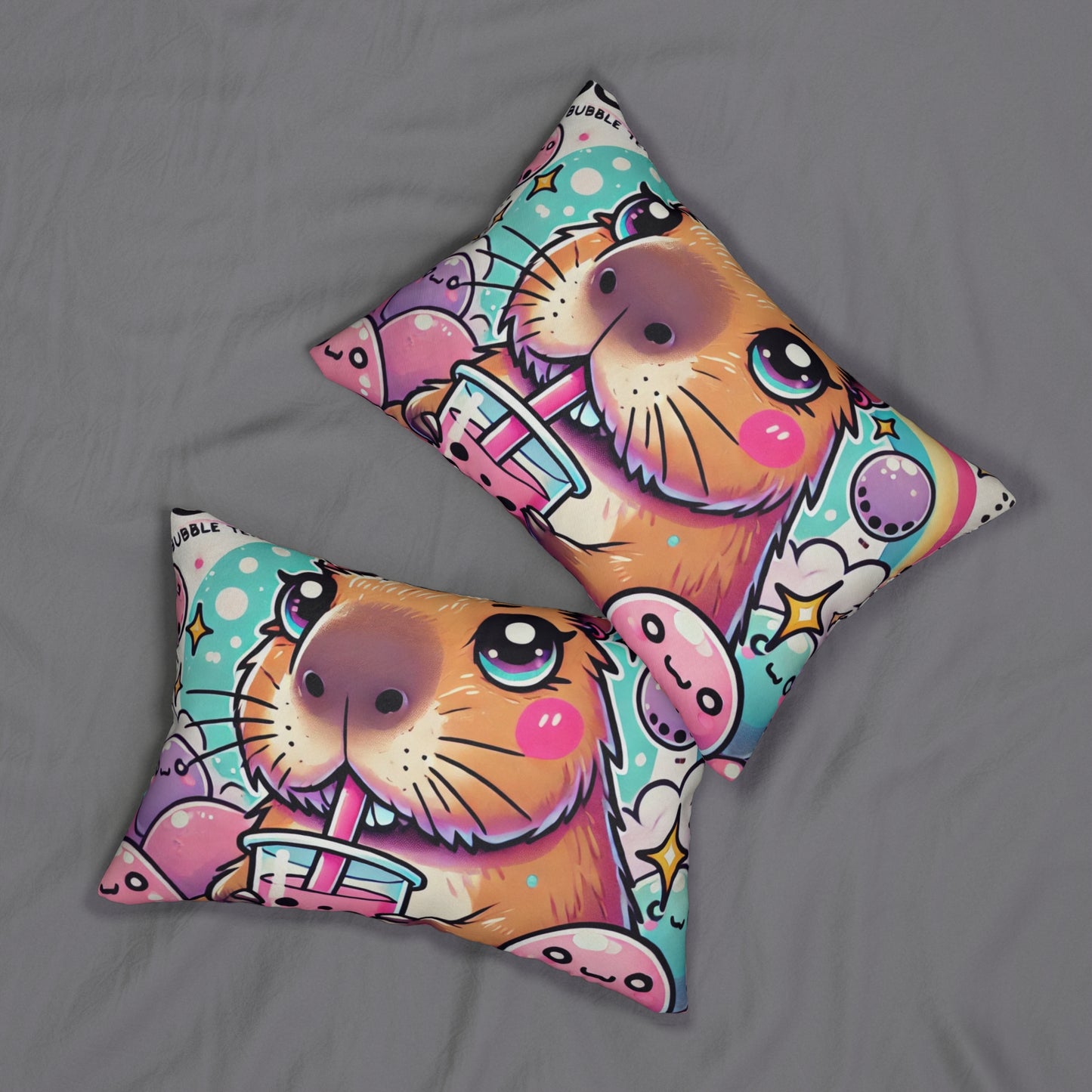 Cute Capybara Bubble Tea Lumbar Pillow – Whimsical Decorative Cushion for Anime Lovers