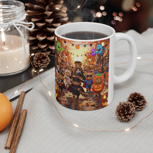Halloween Bear Parade Mug - Perfect for Fall Celebrations, Cozy Coffee Moments, Trick or Treat, Cute Halloween Decor, Gift for Kids