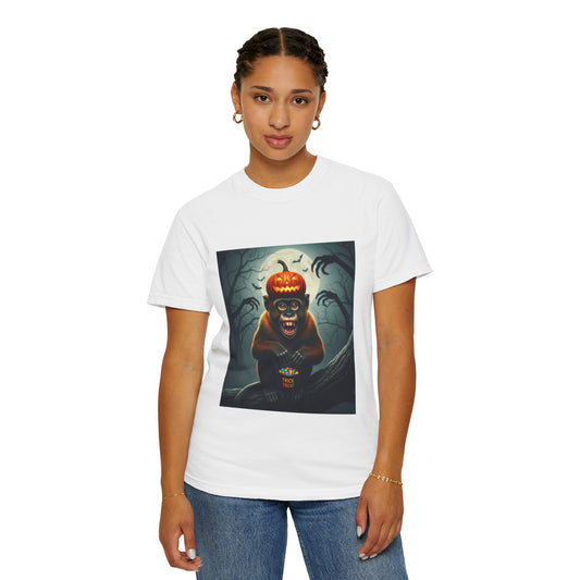 Halloween Monkey Graphic T-shirt, Unisex Tee for Halloween, Pumpkin Design, Spooky Shirt, Fun Costume Top