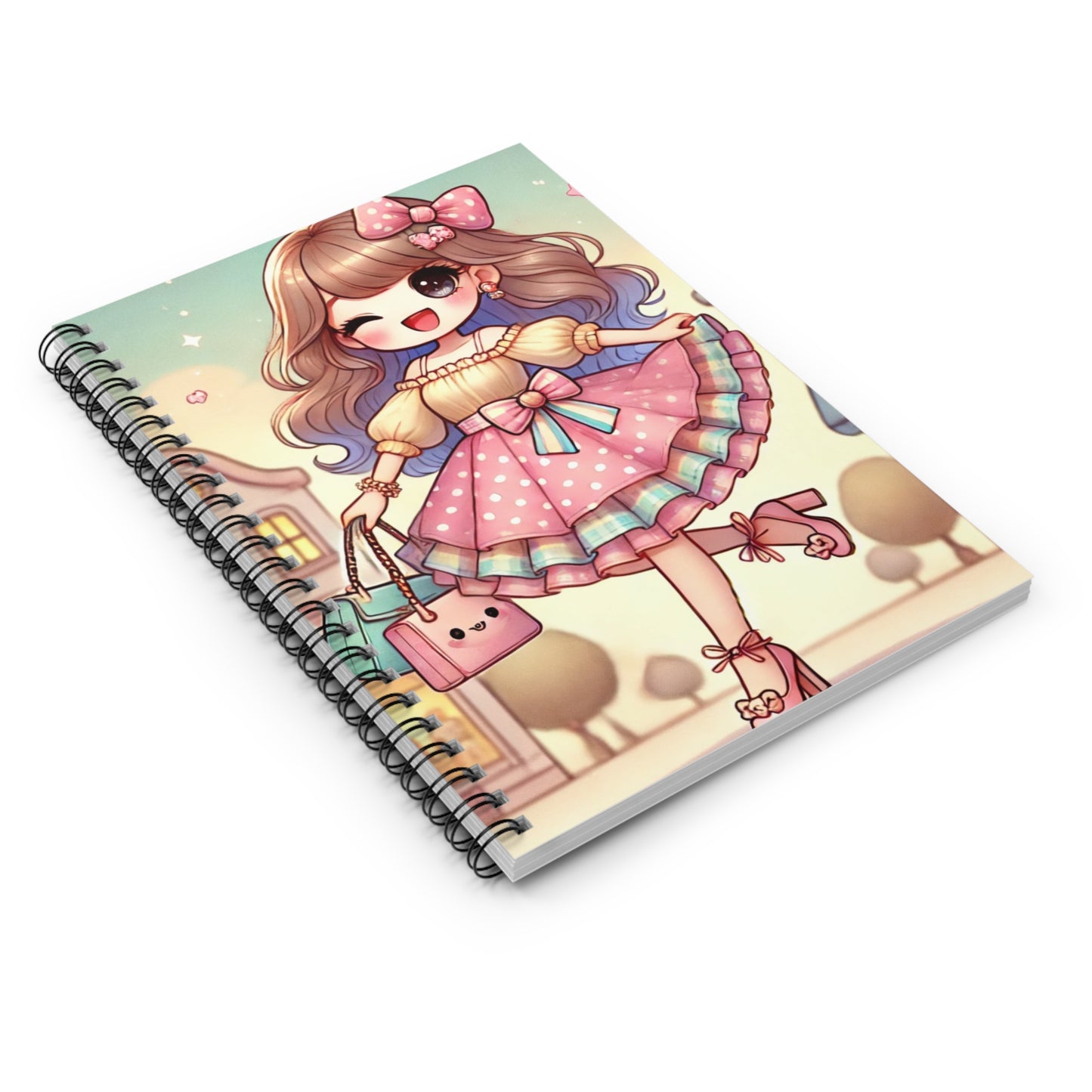 Cute Kawaii Spiral Notebook - Ruled Line with Adorable Fashion Girl Design