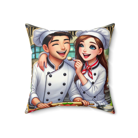 Chefs' Love Square Pillow - Cute Couple Design for Kitchen Decor