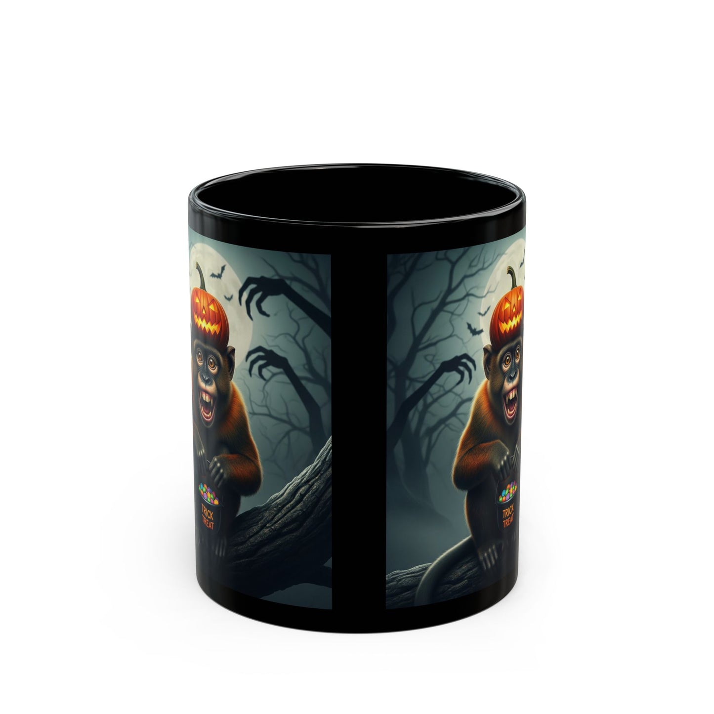 Halloween Monkey Mug, Cute Black Mug, Gift for Halloween Lovers, Fall Decor, Spooky Mug for Coffee or Tea