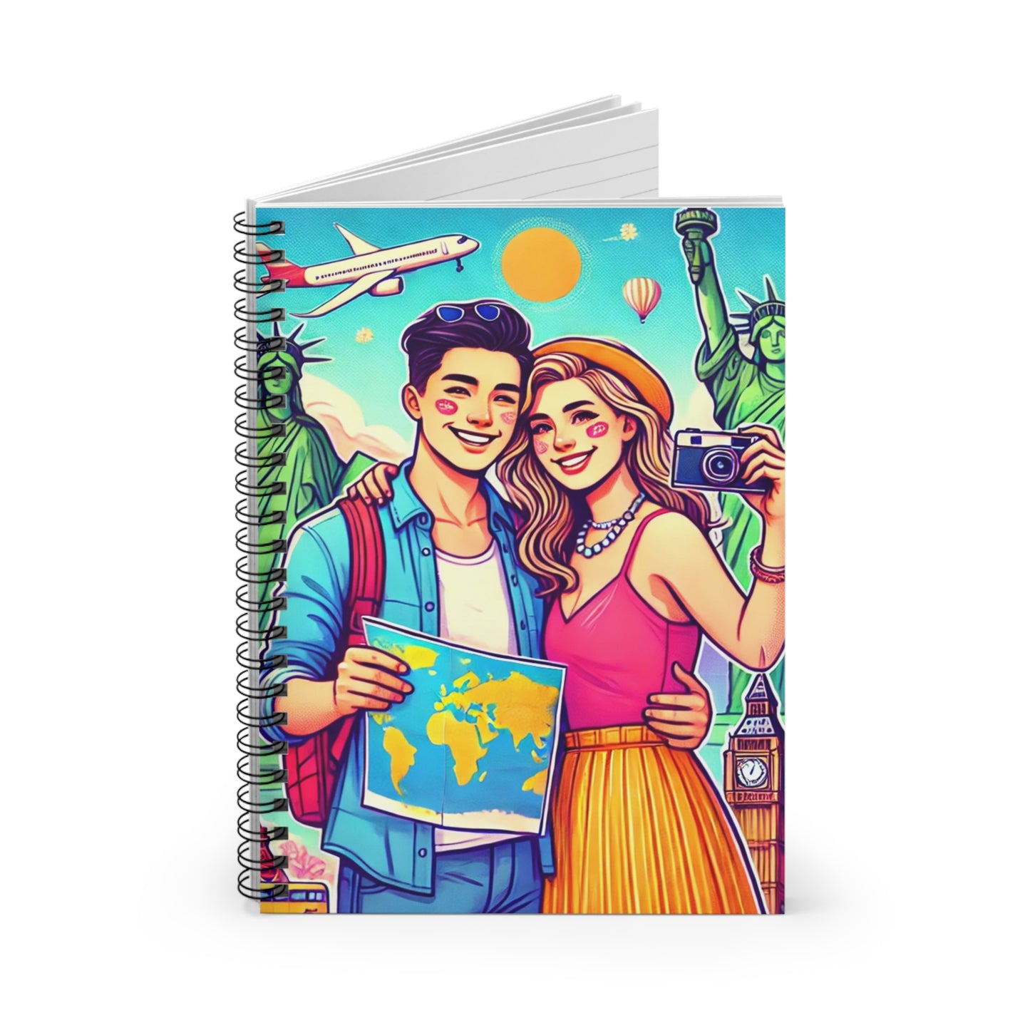 Travel Adventure Spiral Notebook - Ruled Lines with World Map Design