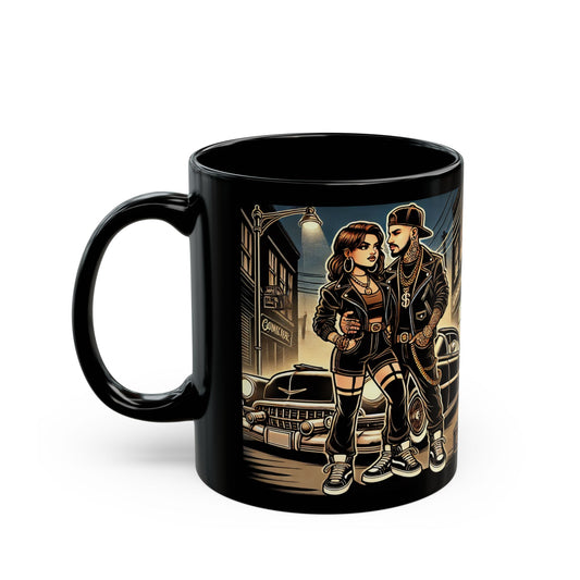 Urban Couple Art Black Mug - 11oz & 15oz, Perfect Gift for Coffee Lovers & Street Art Enthusiasts