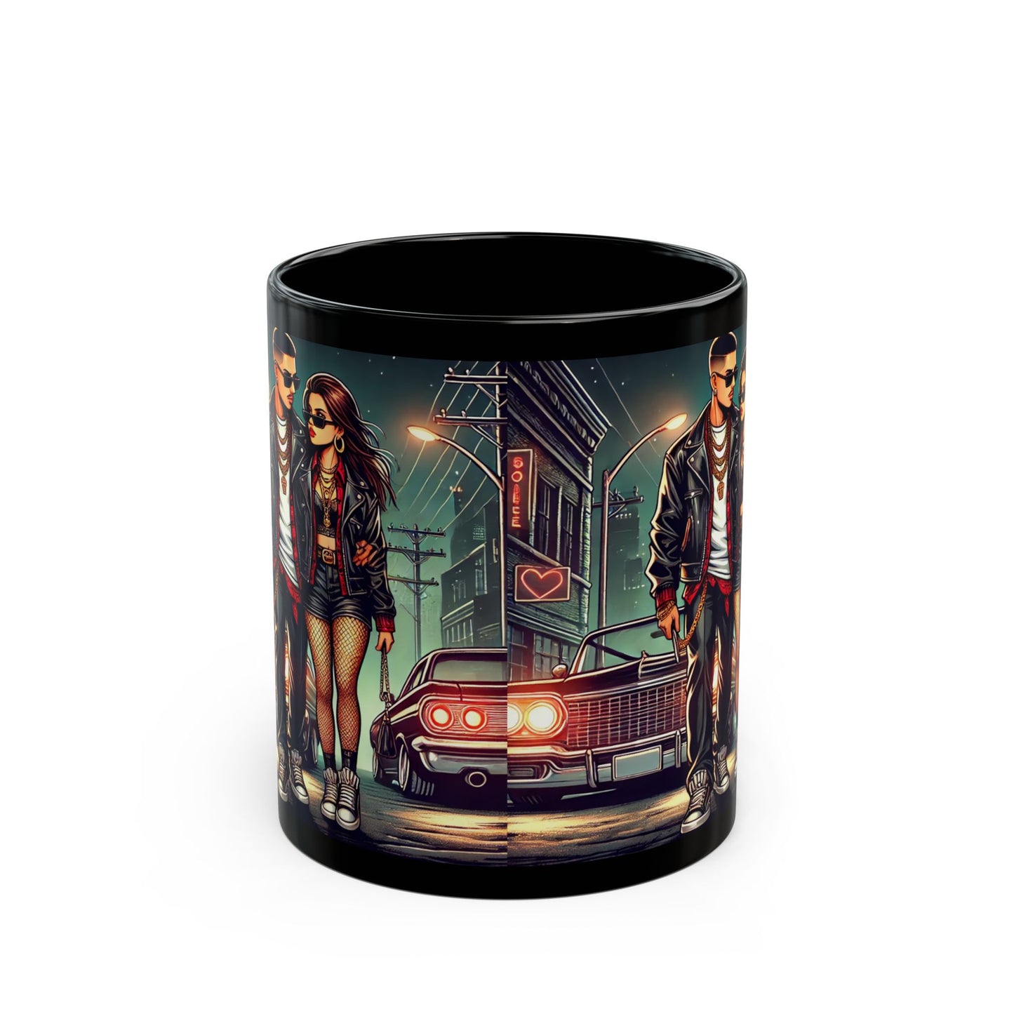 Retro Couple Black Mug – 11oz & 15oz | Cool Vintage Vibe, Perfect Gift for Car Lovers & Couples