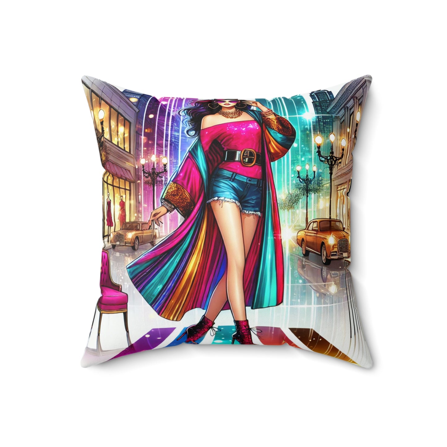 Chic Fashionista Square Pillow - Colorful Street Style Decor