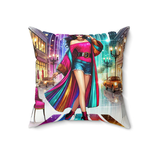 Chic Fashionista Square Pillow - Colorful Street Style Decor