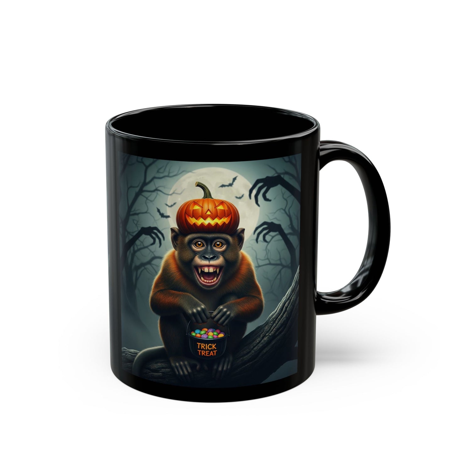 Halloween Monkey Mug, Cute Black Mug, Gift for Halloween Lovers, Fall Decor, Spooky Mug for Coffee or Tea