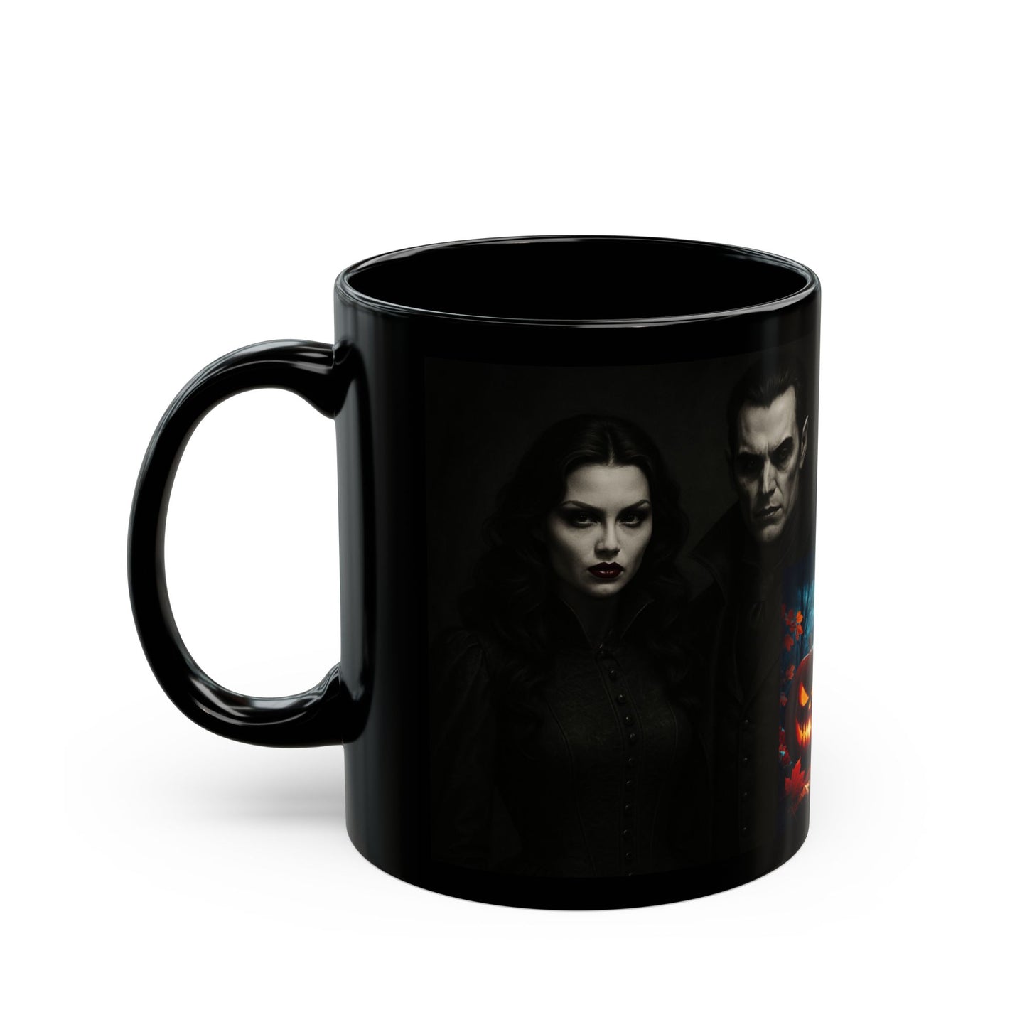 Halloween-Themed Black Mug, Spooky Coffee Cup for Fall, Gift for Horror Lovers, Pumpkin Decor for October Celebrations, Unique Kitchenware