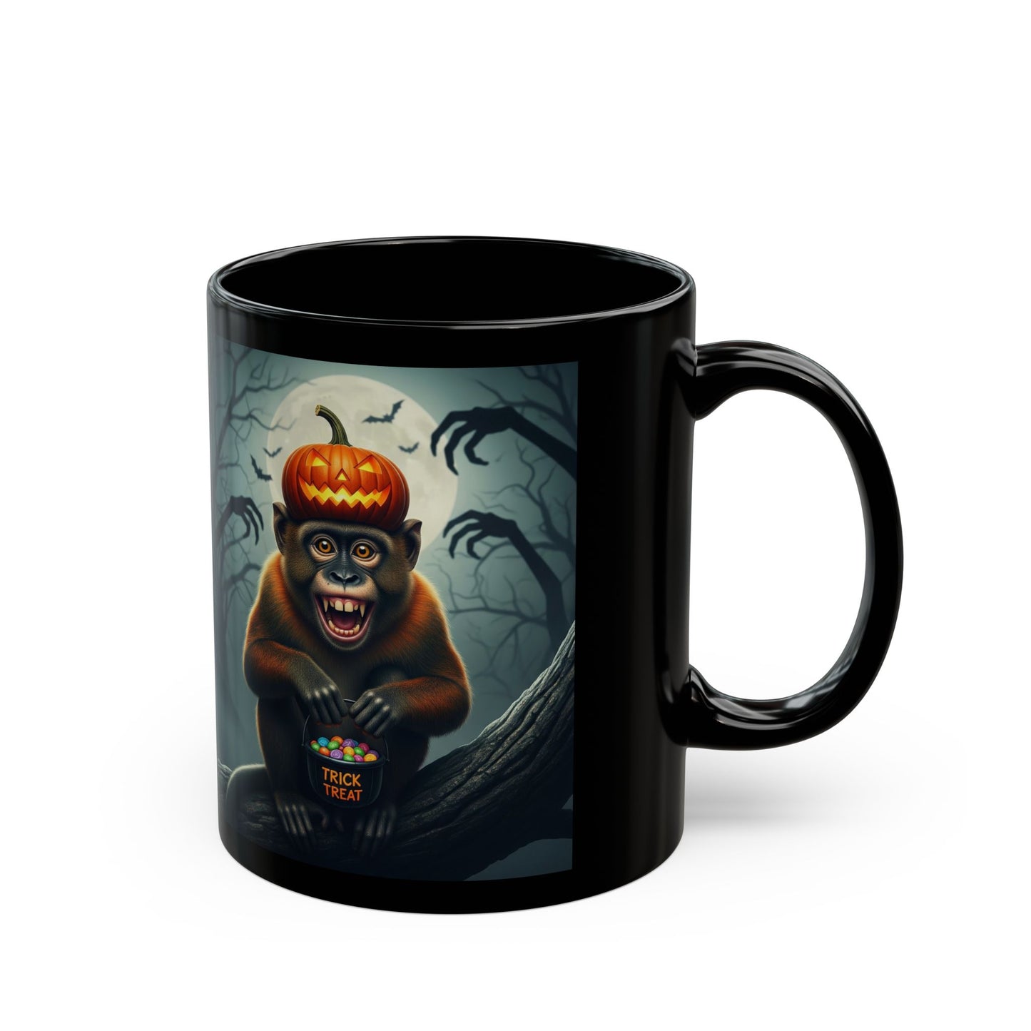 Halloween Monkey Mug, Cute Black Mug, Gift for Halloween Lovers, Fall Decor, Spooky Mug for Coffee or Tea