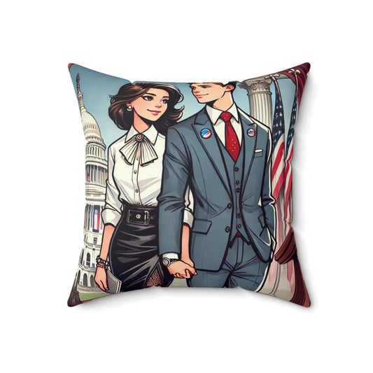 Political Couple Decorative Pillow - Cozy Home Accent for Election Enthusiasts