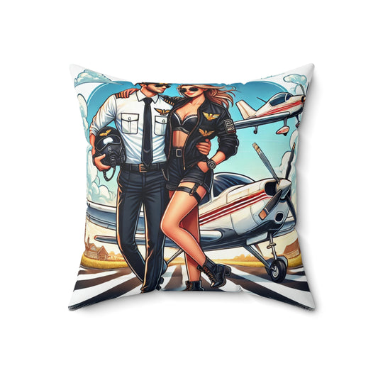 Aviator Couple Square Pillow - Cozy Home Decor for Aviation Lovers