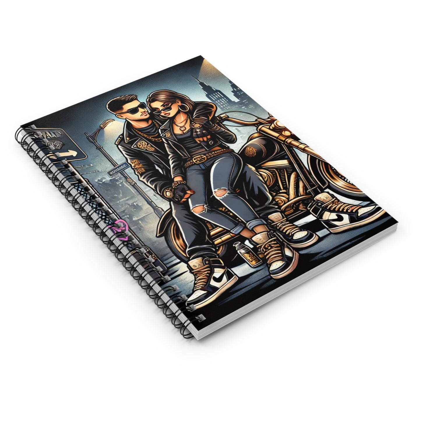 Rebel Couple Spiral Notebook - Ruled Line for Bikers & Rock Lovers