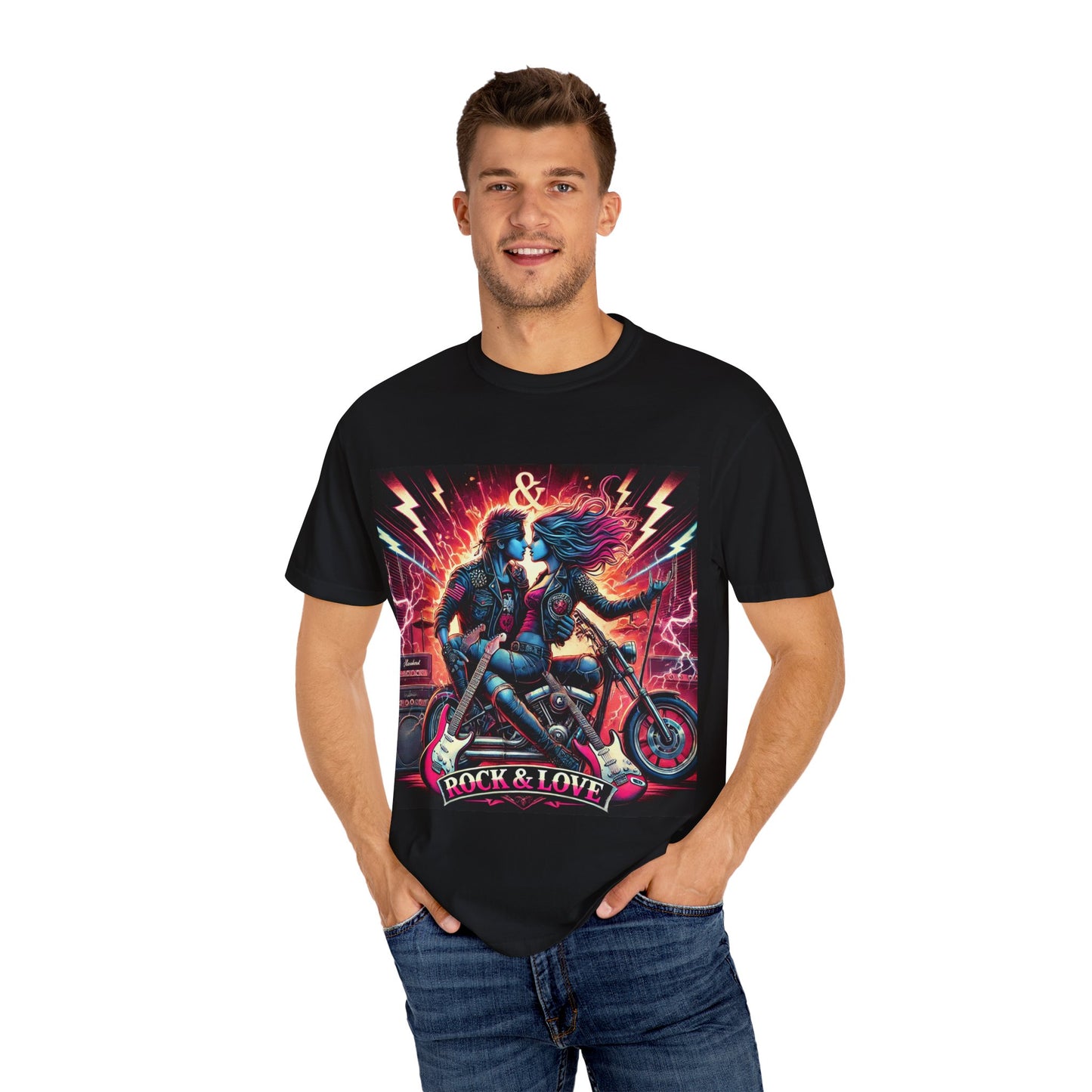 Rock & Love Unisex Garment-Dyed T-Shirt - Perfect for Music Lovers & Bikers