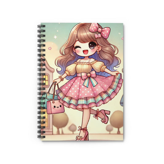 Cute Kawaii Spiral Notebook - Ruled Line with Adorable Fashion Girl Design