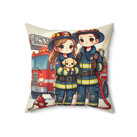 Firefighter-Themed Spun Polyester Square Pillow - Cozy Decor for Pet Lovers