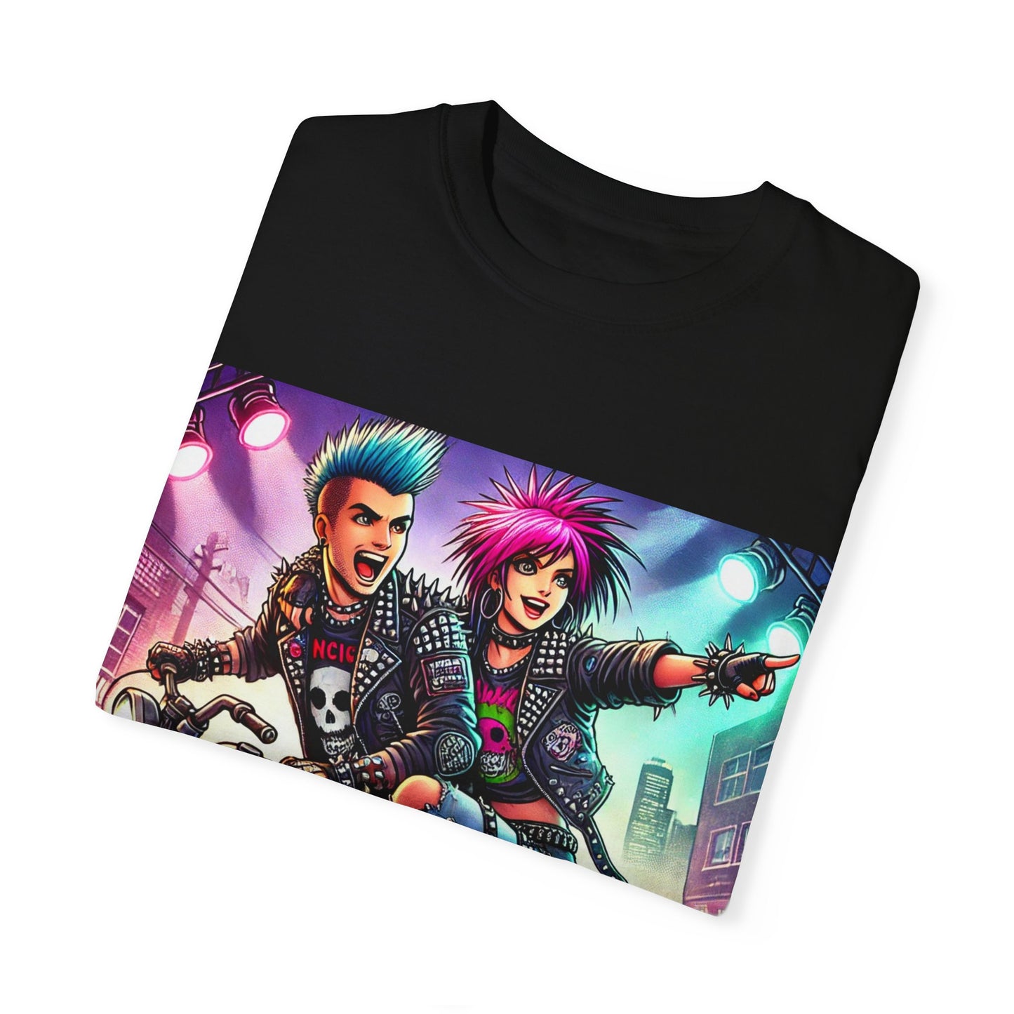 Vintage Punk Rock Unisex T-Shirt – Retro Design with Biker Duo