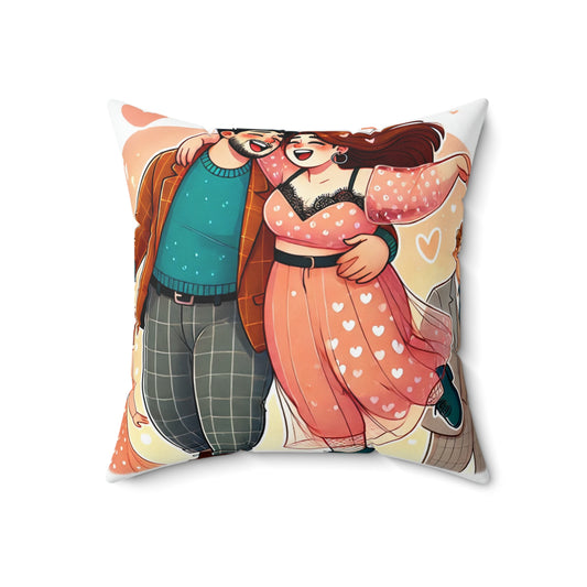 Whimsical Couples Square Pillow - Cozy Home Decor for Lovebirds