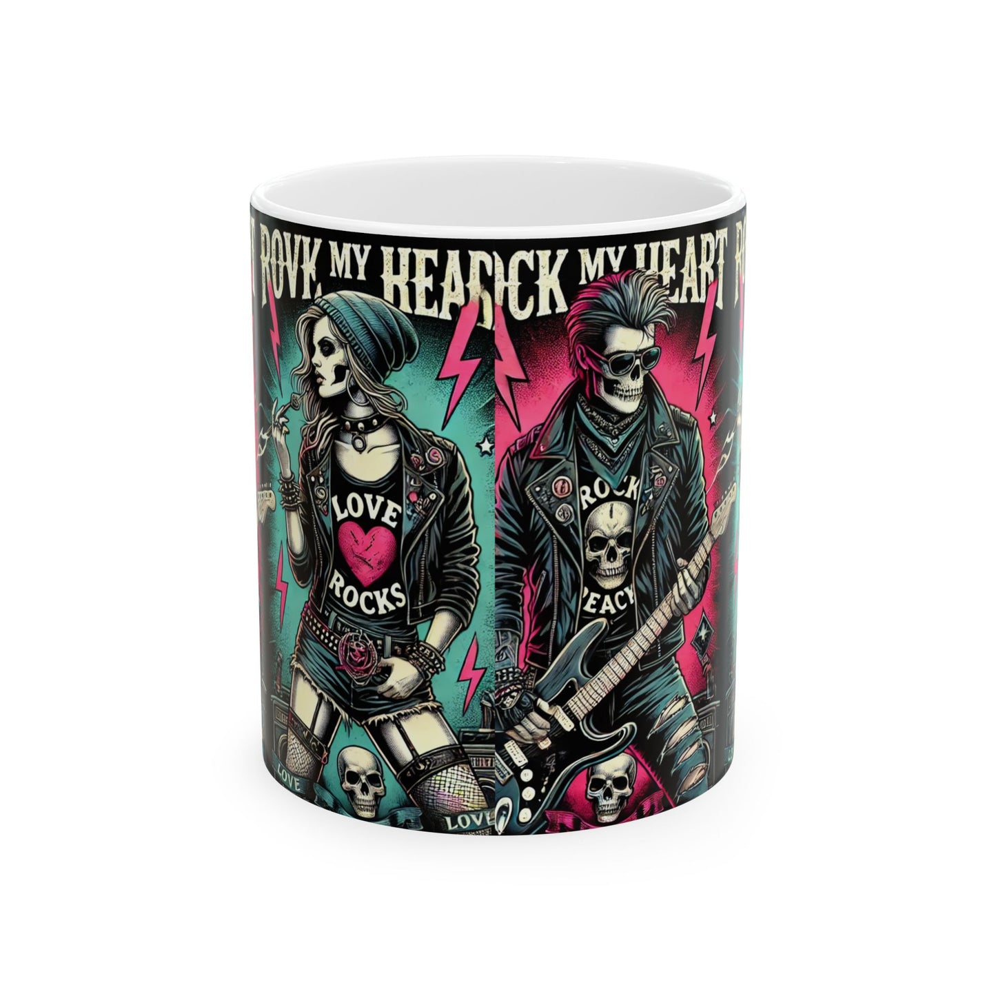 Rock & Love Graphic Ceramic Mug - Perfect Gift for Music Lovers