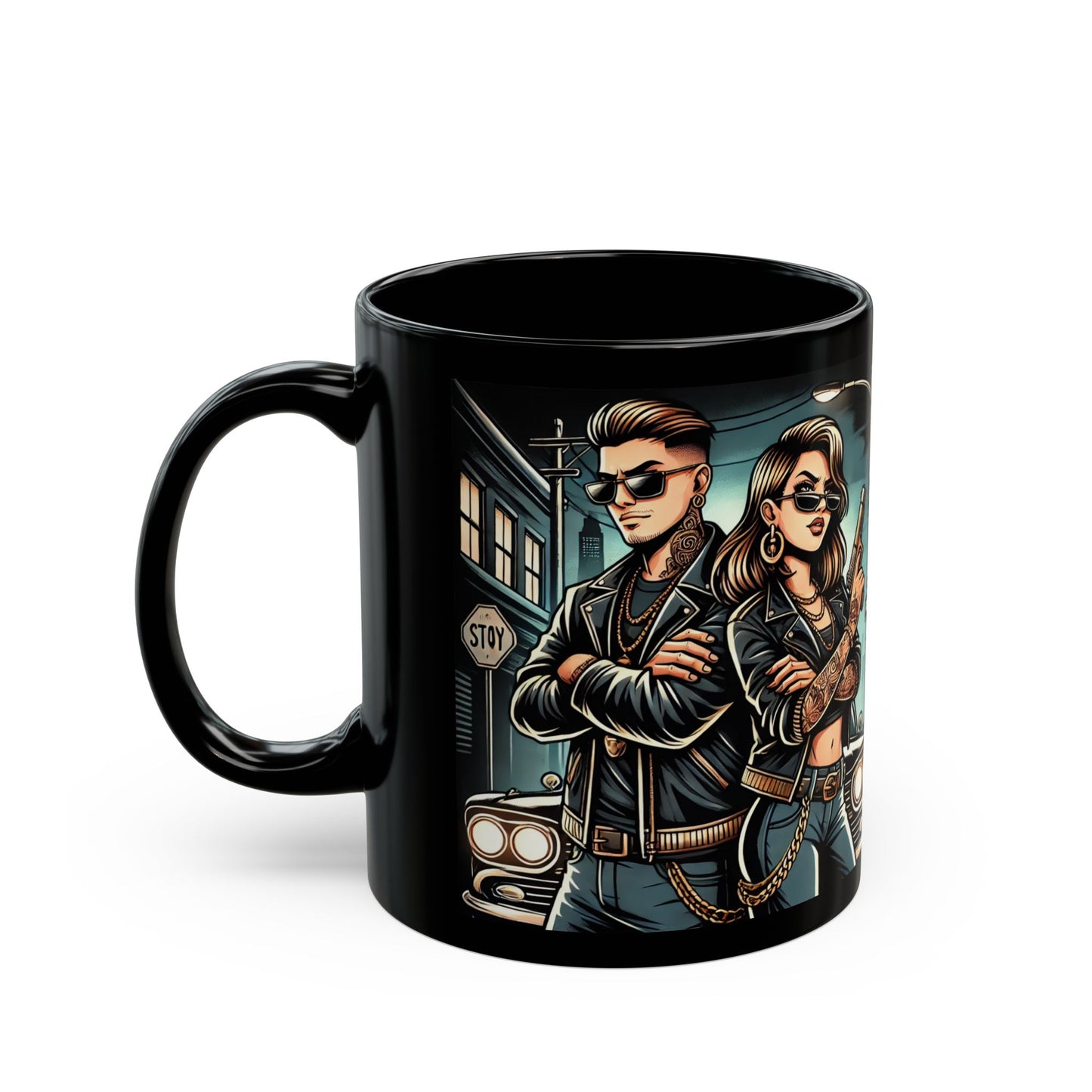 Rebel Duo Black Mug - 11oz & 15oz | Edgy Coffee Cup for Motorbike Lovers