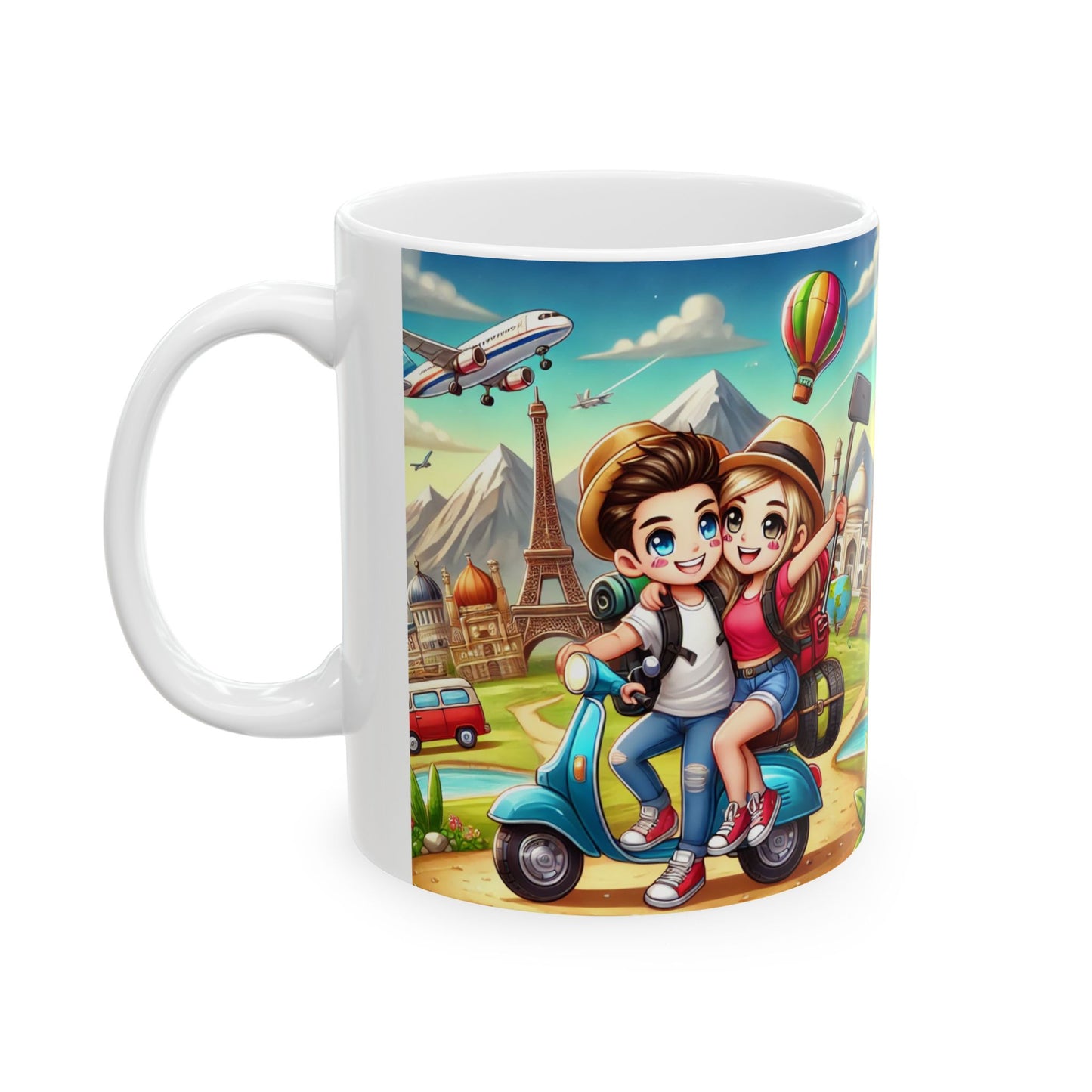 Adventure Travels Ceramic Mug - Cute Travel-Themed Design, Perfect for Coffee Lovers